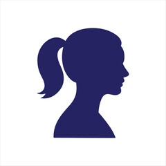 Female Profile Silhouette Icon with Ponytail – Dark Blue Vector Headshot for Avatar, User Interface, Social Media, and Business Identity Design