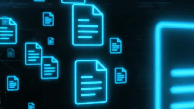 Digital Documents Flying Through Cyberspace Blue File Transfer Cloud Computing Data Management Security and Technology