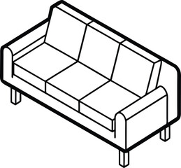 Modern Sofa Isometric Perspective – Simple Line Art Furniture