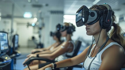 Patients using virtual reality headset for rehabilitation therapy