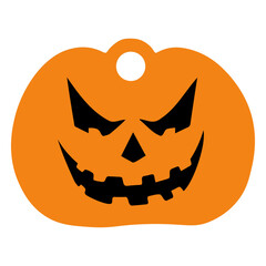 Orange jack o lantern with a hole at the top and a scary face for halloween decoration or ornament