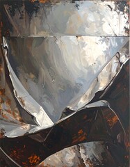 Abstract metal artwork with folds and light