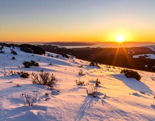 Snowy landscape at sunset