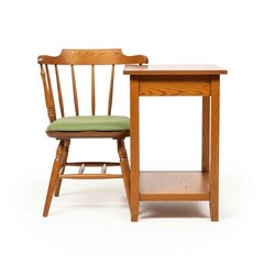 Vintage wooden telephone chair or gossip bench with a green seat isolated on a white background
