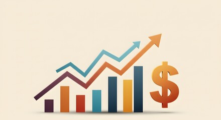 Obraz premium Abstract business growth icon with line graph and dollar sign.