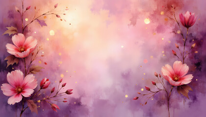 Dreamy Pink and Purple Floral Painting With Soft Glow - A watercolour-style floral painting featuring pink blossoms on delicate branches against a soft pink to purple gradient