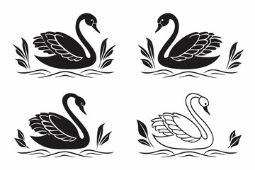 Fototapeta premium Minimalist black swan icon set with vibrant accents