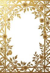 Floral Frame Border in Gold With Intricate Motifs - Luxurious gold ornamental frame featuring vines and blossoms, creating a regal border perfect for invitations or decorative stationery.