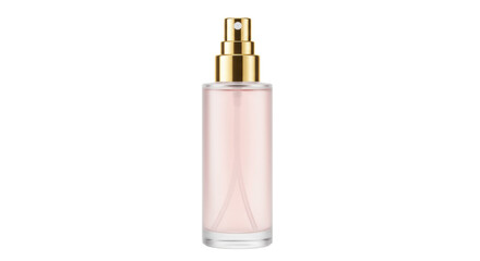 Elegant pink perfume bottle with gold accents isolated, beauty product on transparent background for cosmetics and fragrance advertising
