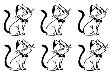 Fototapeta premium Minimalist cartoon cat with bow tie icon set