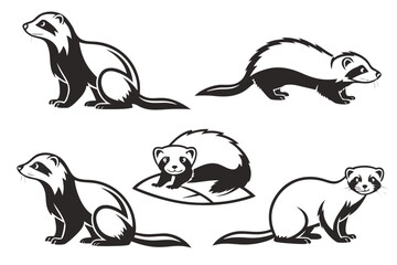 Fototapeta premium Minimalist cartoon ferret icon set with yellow accents