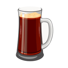 Glass Mug of Dark Beer. Pint of Stout, Porter, or Ale with Foam Vector Illustration.