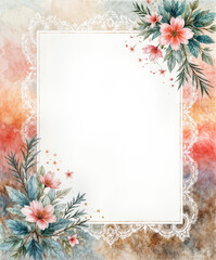 Romantic Floral Frame With Lace Border - Elegant watercolour floral frame with a delicate white lace border and soft pastel hues. Ideal for invitations, stationery, or greeting cards.
