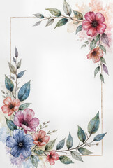 Soft Pastel Watercolour Border Frame - Elegant watercolour floral border featuring pink, blue, and purple blooms with green leaves and a delicate gold frame.