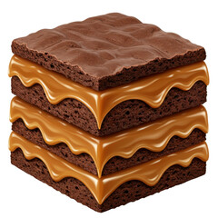 Chocolate brownie stack with caramel filling isolated PNG with Transparent Background