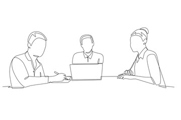 Focused team strategy session concept one-line drawing