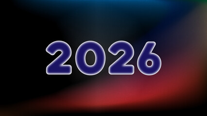 2026 background image design Blue 2026 numbers with glowing white outline on dark background with colorful light streaks