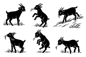 Cute goat kid minimalist icon set