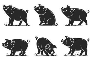 Cute minimalist piglet icon set for design projects