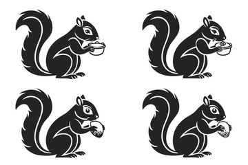 Cute squirrel eating food minimalist icon set