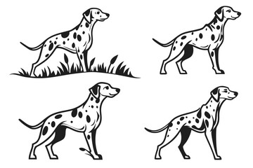 Minimalist dalmatian dog icon set with colorful accents