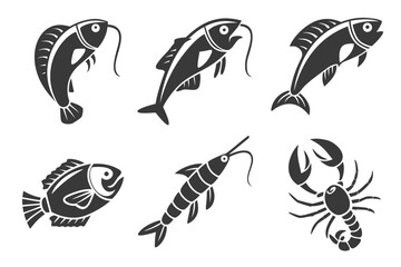 Minimalist damselfish icon set in black and color