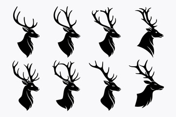Minimalist deer antler profile icon set in black and yellow