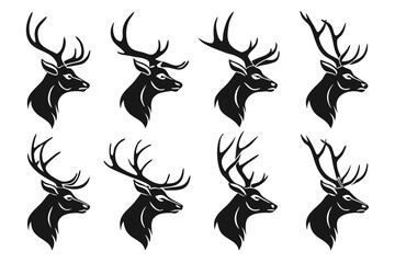 Minimalist deer antler profile icon set in black and yellow