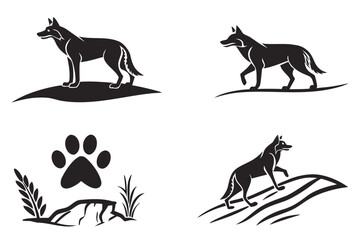 Eight minimalist dingo icons in black and color