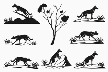 Minimalist dingo and outback icons set