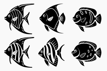 Minimalist discus fish icon set in vibrant colors