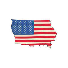 Iowa state map silhouette filled with the patriotic American flag design. USA state illustration.