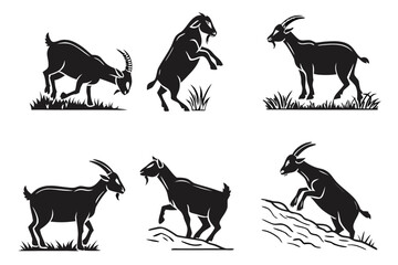 Minimalist domestic goat icon set in black yellow cyan magenta