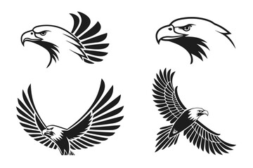 Minimalist eagle wing icon set in black yellow cyan magenta
