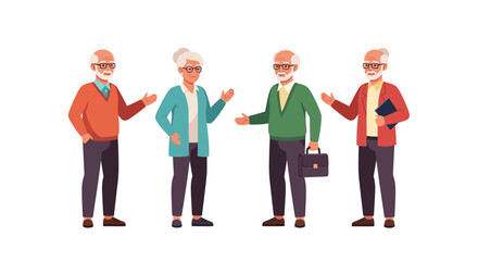 Obraz premium Four elderly people are standing and interacting with each other in a group setting.