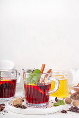 Tasty autumn non-alcohol hibiscus mulled wine drink