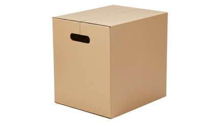 Cardboard box isolated on a clean background, brown container for storage and moving, packing material