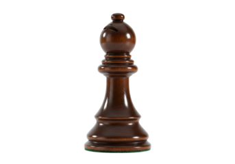 Dark brown wooden bishop chess piece isolated on transparent background, strategy game element for board game design