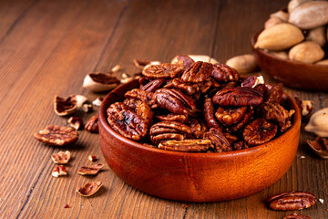 Pecans, peeled and shelled, whole and crushed