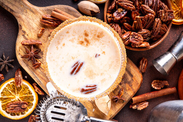 Autumn winter pecan pie martini, creamy alcohol drink