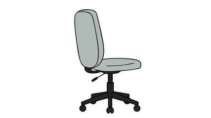 Illustration of a gray office chair with a black base and wheels.