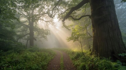 Obraz premium morning in the forest, morning in the forest, misty morning in the forest