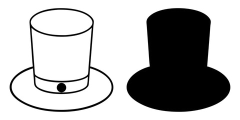 Vector illustration of a hot air balloon, a thermometer, and a glass of water, with an isolated black top hat and a cup of tea