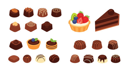 A variety of delicious chocolate confections and desserts.