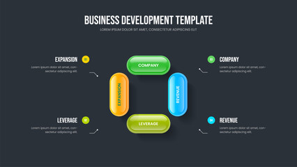 Marketing Planning 4 Step Diagram Slideshow Layout. Business Performance Presentation Template Vector Illustration. Service Analysis Four Element Infographic Slide Design.
