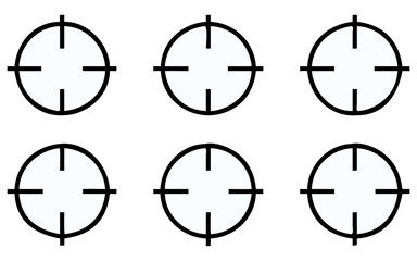 The vector illustration shows a sniper rifle target with bullet holes and a crosshair sight symbol