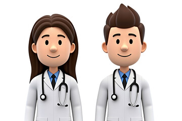 Fototapeta premium 笑顔の医者キャラクター 立体的なイラスト | 男性と女性の医師, 白衣, 3D風 