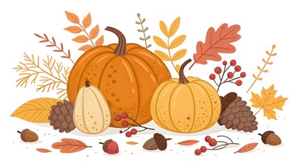 Naklejka premium pumpkin and autumn leaves