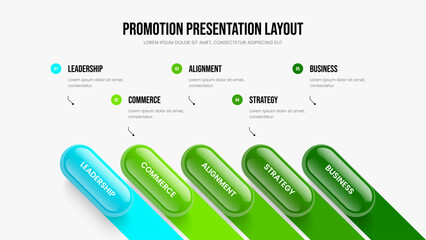 Company Report Frame Layout Vector Illustration. Product Showcase Five Option Infographic Presentation Template. Professional Portfolio 5 Step Diagram Slide Design.