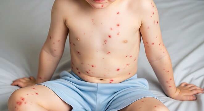 Child with Chickenpox - A Close-Up View of Skin Rash.